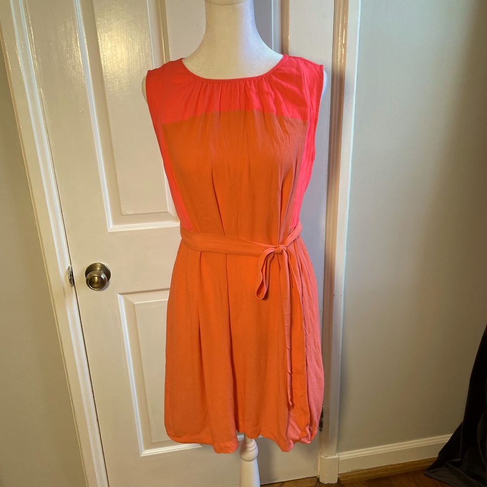 Madewell hot pink/ peach color block dress size xs